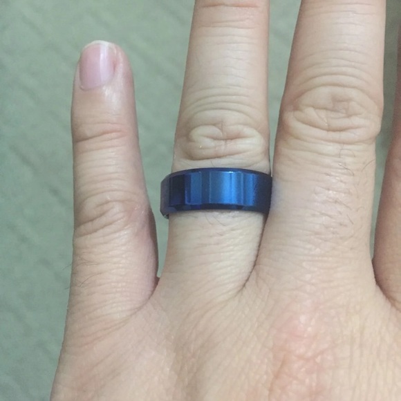 8mm Blue Stainless Steel Ring - Picture 2 of 3